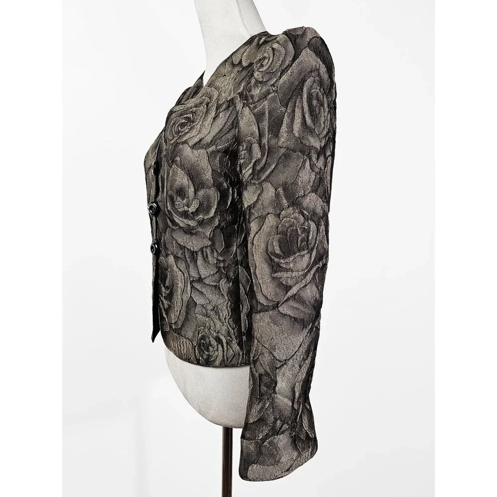 Armani Collezioni Size 2 Metallic Gray Floral Jacquard Evening Work Blazer VTG